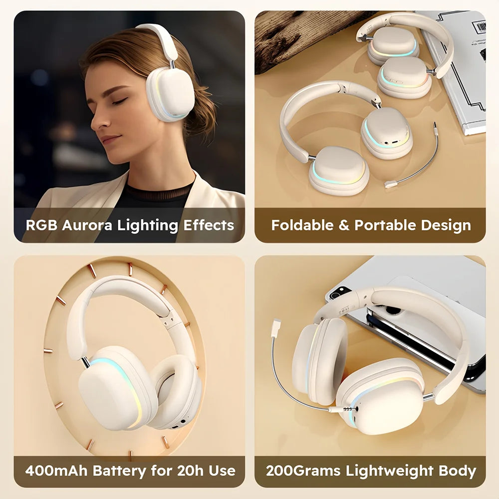 Wireless Bluetooth Headphone Over the Ear Headset High Fidelity Bass Stereo Music Gaming Foldable Headsets with AUX Cable