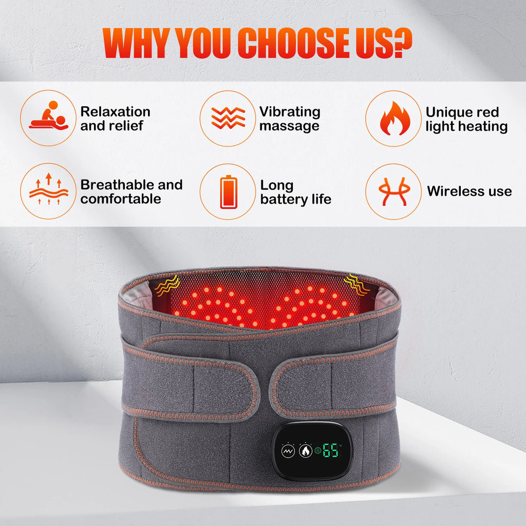 Infrared Heating Waist Massager Electric Belt Vibration USB Charge Red Light Hot Compress Lumbar Back Support Brace Relaxation