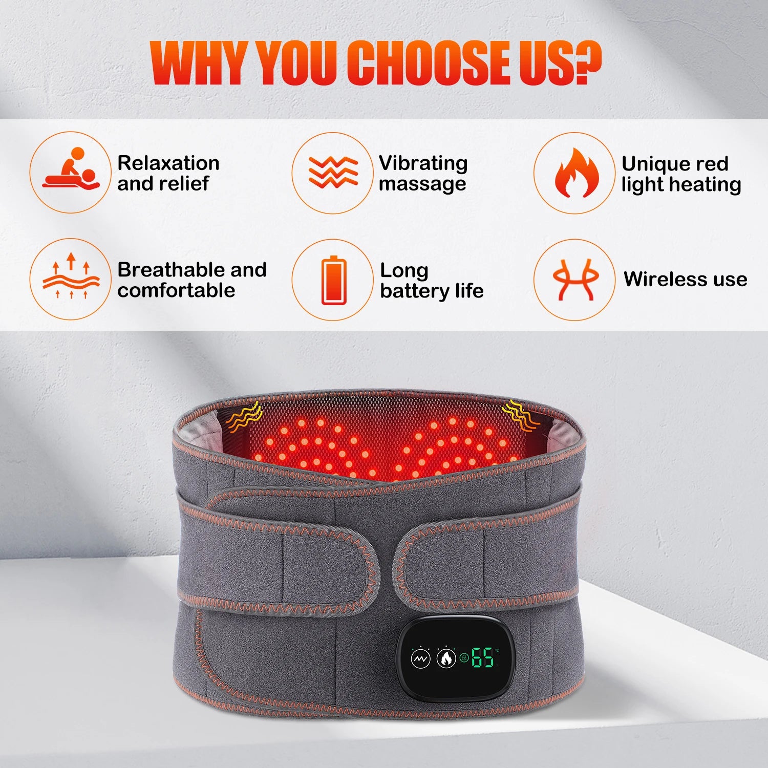 Infrared Heating Waist Massager Electric Belt Vibration USB Charge Red Light Hot Compress Lumbar Back Support Brace Relaxation