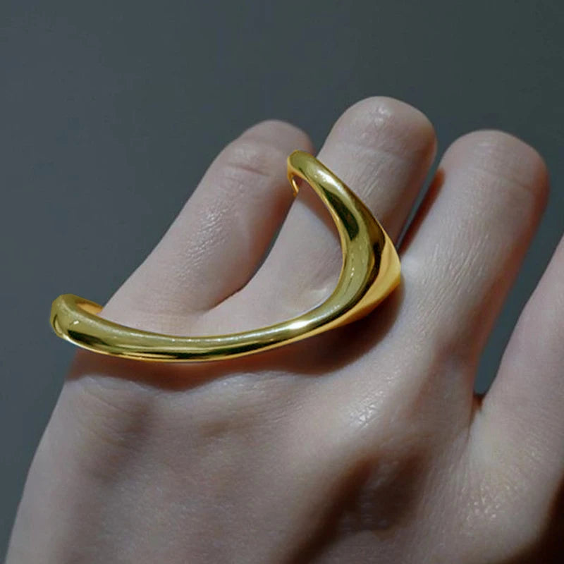 PANJBJ 925 Sterling Silver Geometry Crystal Ring For Women Ellipse Exaggerated Punk Water Drop Open Jewelry Gift Dropshipping