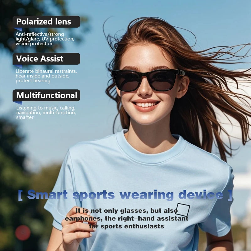 Hot GS05 Smart Glasses For Men 2 in 1 UV Protection Portable Polarized Anti-blue light Black Frame White Lenses Music Sunglasses