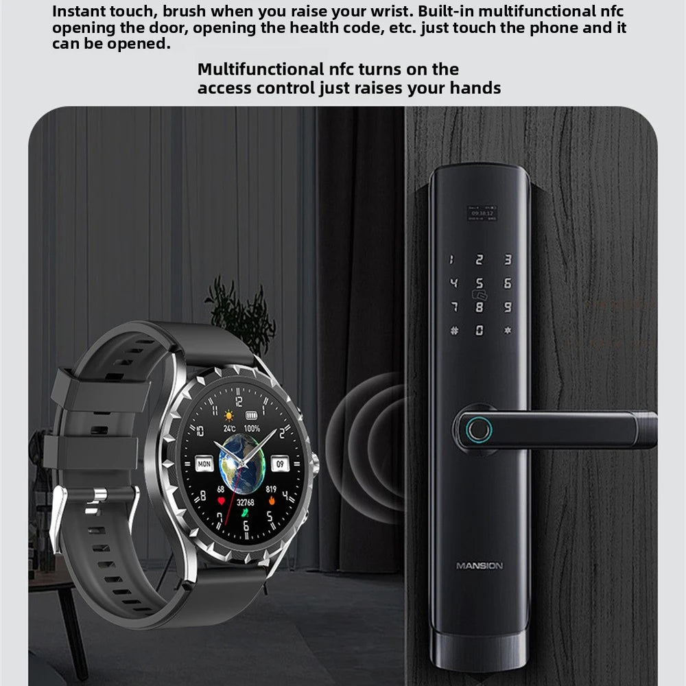 Smart Watches 1.45" Men Outdoor Sports Blue Tooth Call Heart Rate Health Smartwatch Waterproof NFC Music Information Reminder