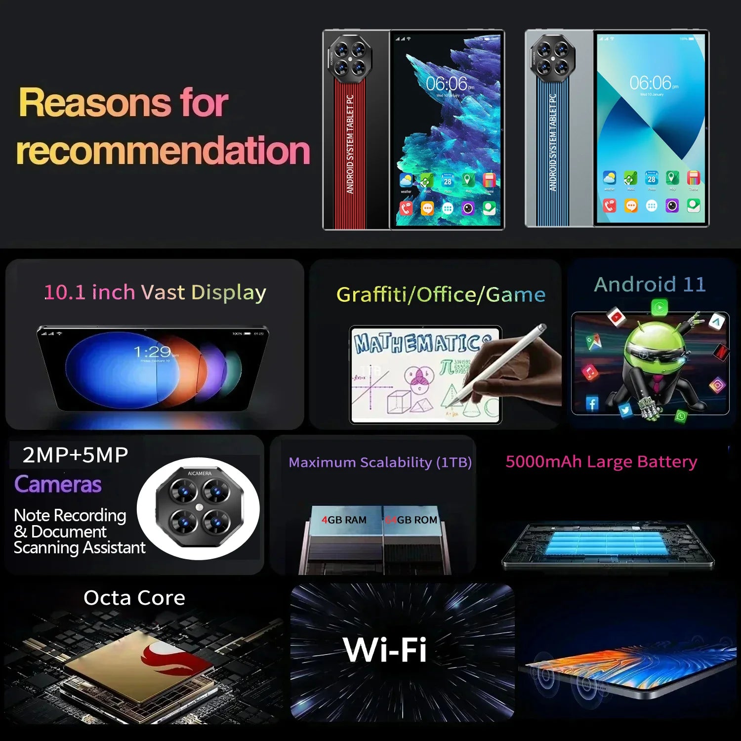 2025 Global Version Original 10.1 Tablet 4GB RAM 64 ROM 5000mAh Battery 5G WIFI Supports 3G Call Octa Core Tablet