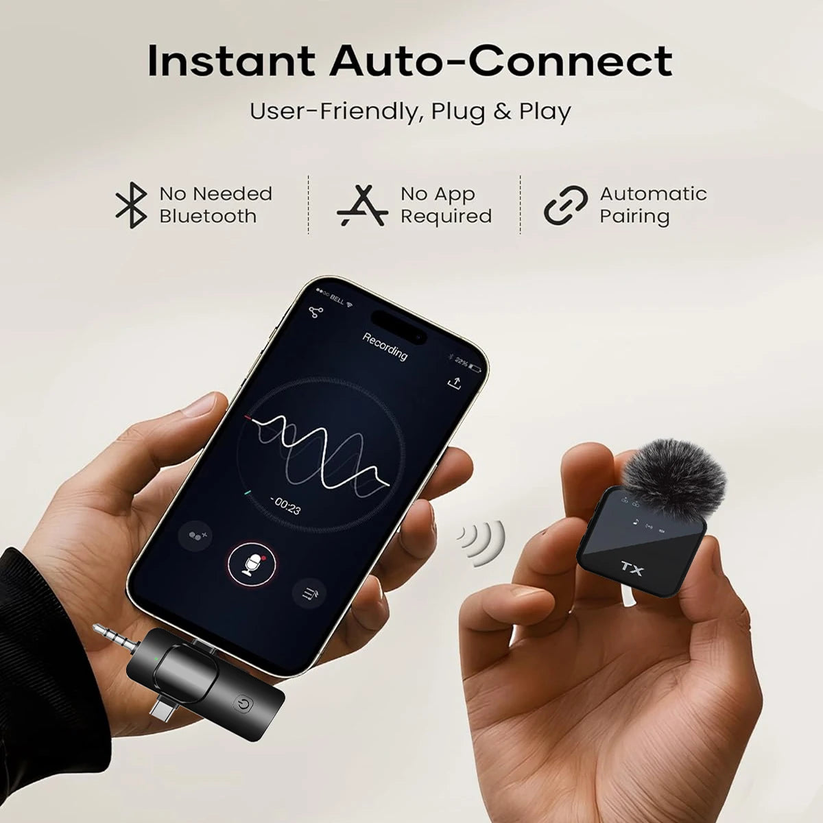 3in1 Wireless Lavalier Microphone for Camera,iPhone,Android,Microphone for Video Recording Recording Podcast Noise Reduction mic