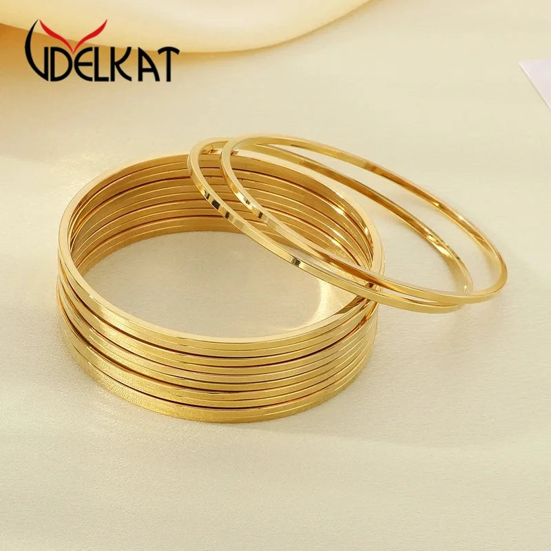 New 2mm Stainless Steel Bangles For Women Indian Multiple Layer Round Women Bracelet Gold Color Wedding Engagement Jewelry Gifts