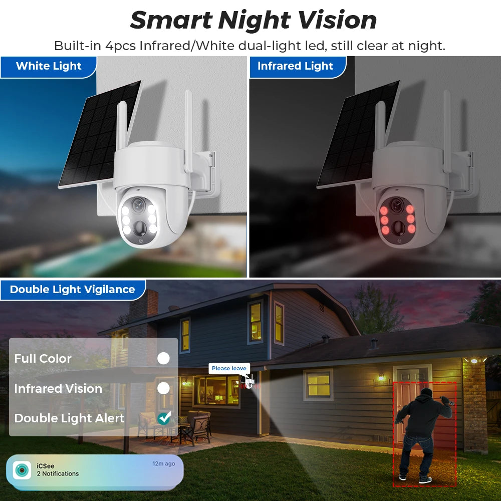 5MP HD Wireless Solar Outdoor Wifi Camera Built-in 7800mAh Battery 365 Days Standby Surveillance Camera With Solar Panel ICSEE