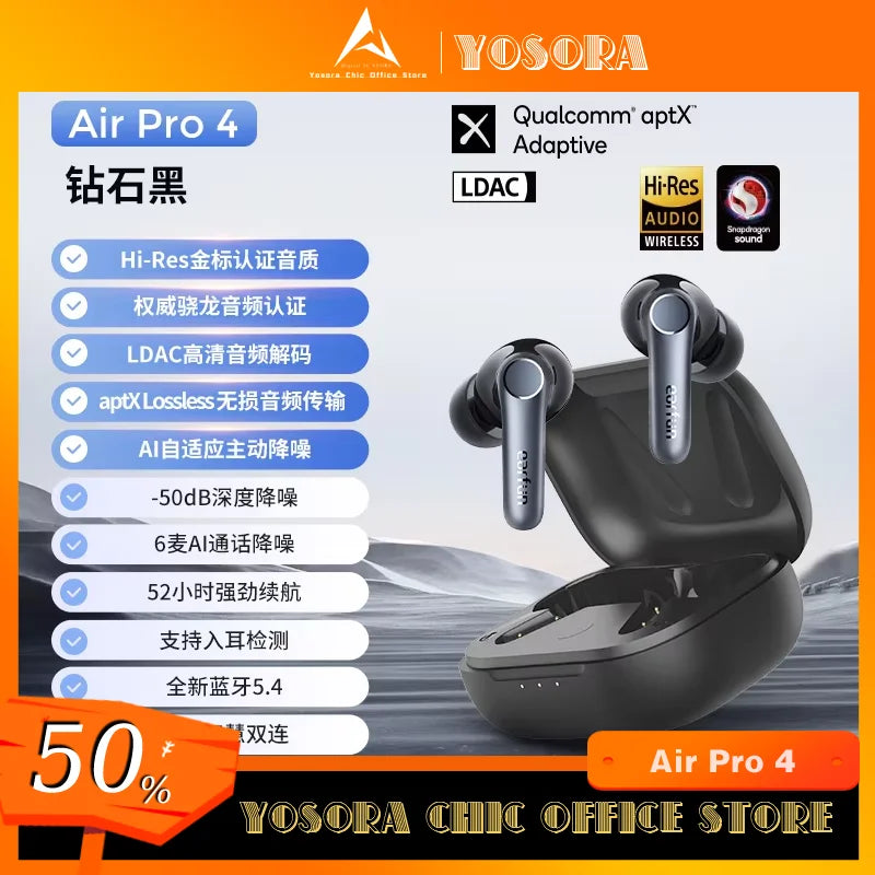 EarFun Air Pro 4 Wireless Earphone HI-FI Bluetooth5.4 Earphones Active Noise Reduction IPX5 Waterproof E-sports PC Gamer Earbuds