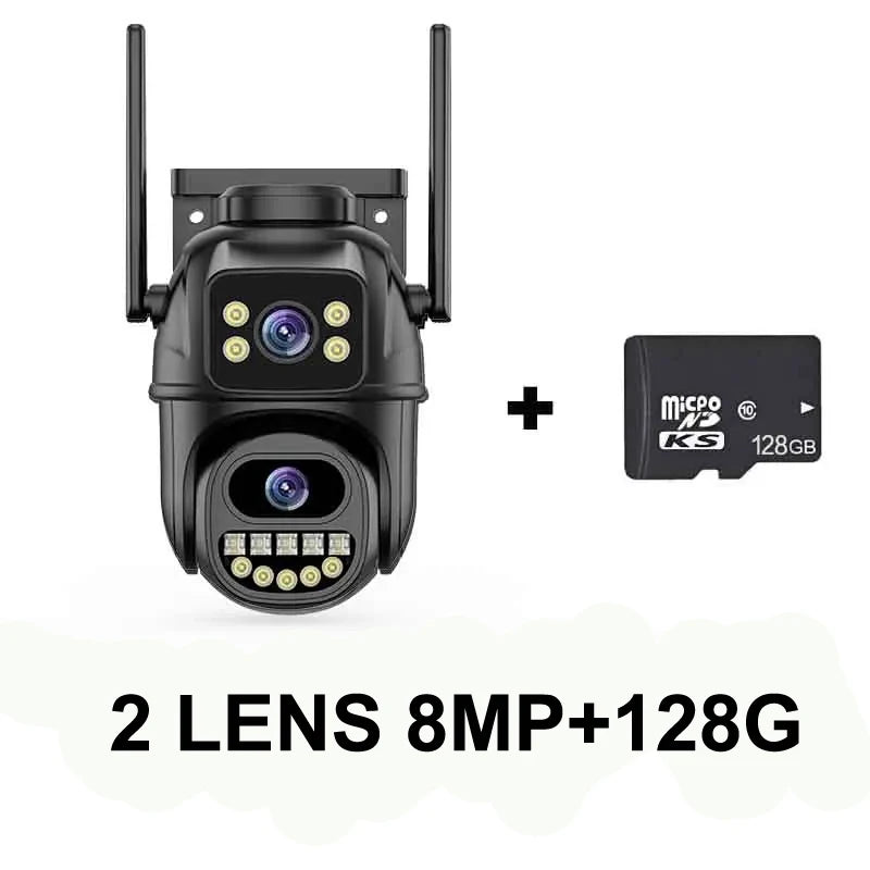6K 12MP ICSEE Wifi Security Camera 3 Lens Dual Screen 8X Zoom Outdoor Waterproof Color Night Vision IP66 Surveillance Camera
