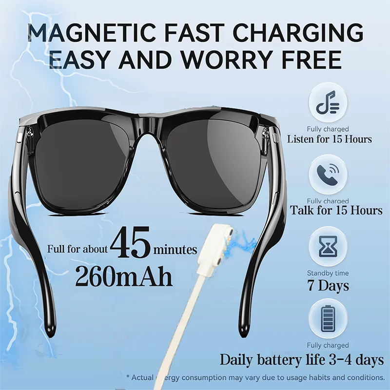Smart Glasses,AI Translation Bluetooth Glasses with headphone,100+ Languages&Accents,Travel Meeting,Camera Glasses for Men Woman