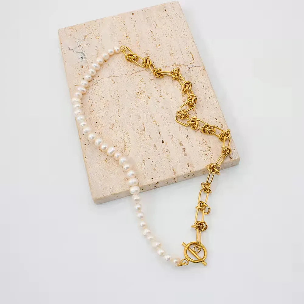 New Fashion Half Pearl Half Link Chain Necklace Bracelet Women Aestethic Luxurious Jewelry Gift