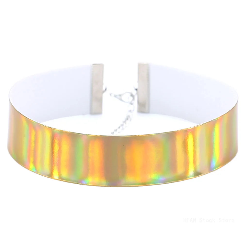 New Fashion Rainbow Necklace Women Goth Punk Holographic Choker Gothic Necklace Fashion Iridescent Jewelry