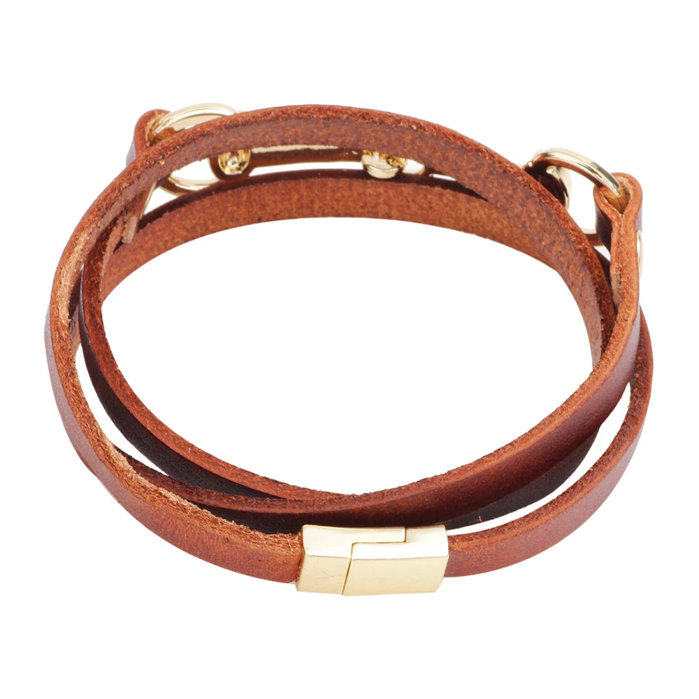 New Fashion Multilayer Wrap Genuine Leather Bracelets Men Women Jewelry Trendy Stainless Steel Sporty Charm Bracelets