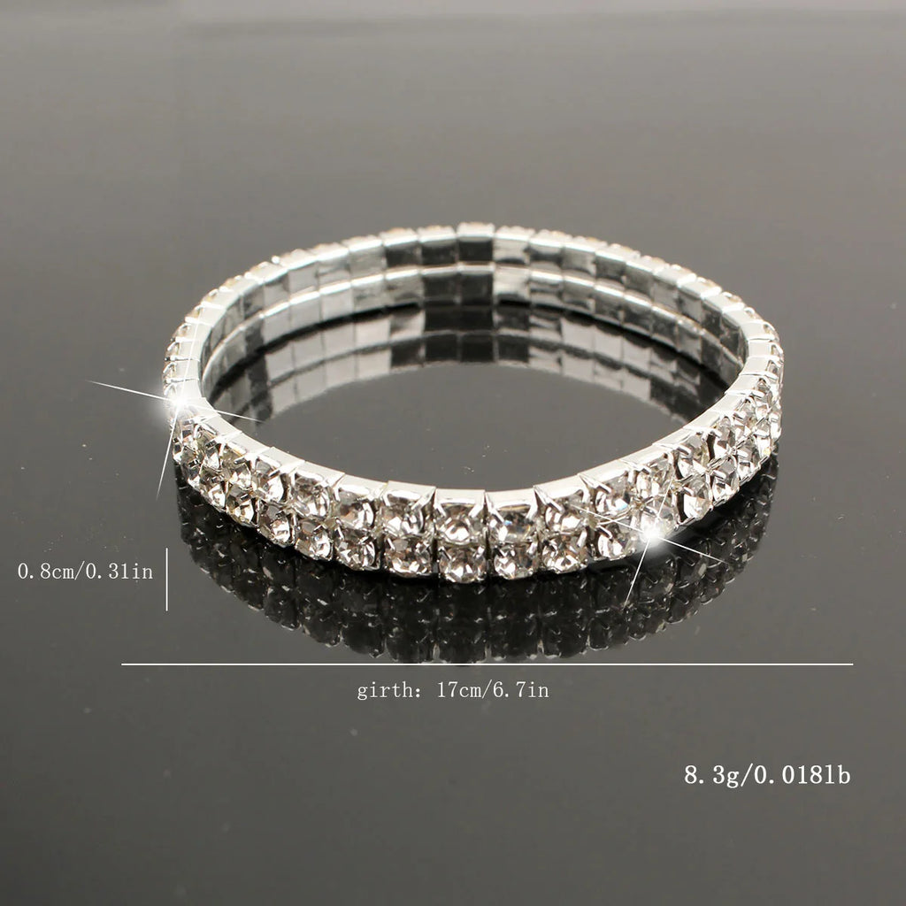 Double Row Elastic Bracelet Simple Temperament Crystal Bride Pulseira Bling Bangle for Women Men Jewelry Wedding Christmas Gift
