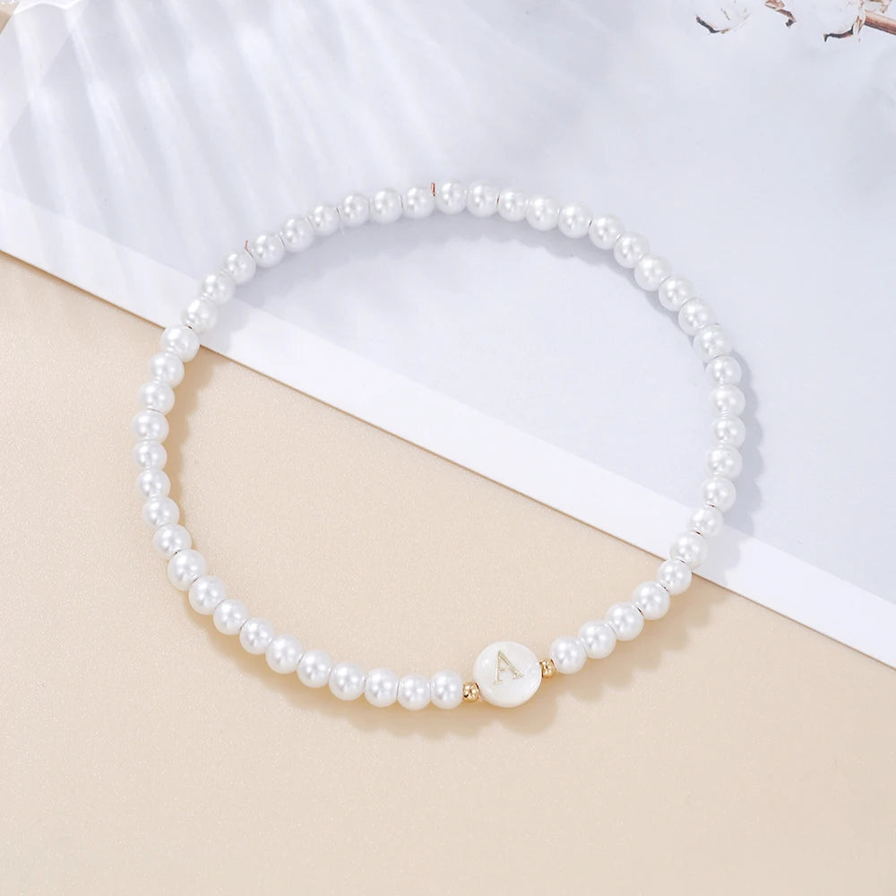 New Fashion 26 Letter Bracelet Women Temperament Handmade Simulated Pearl Bead Bracelet For Women Jewelry Gift