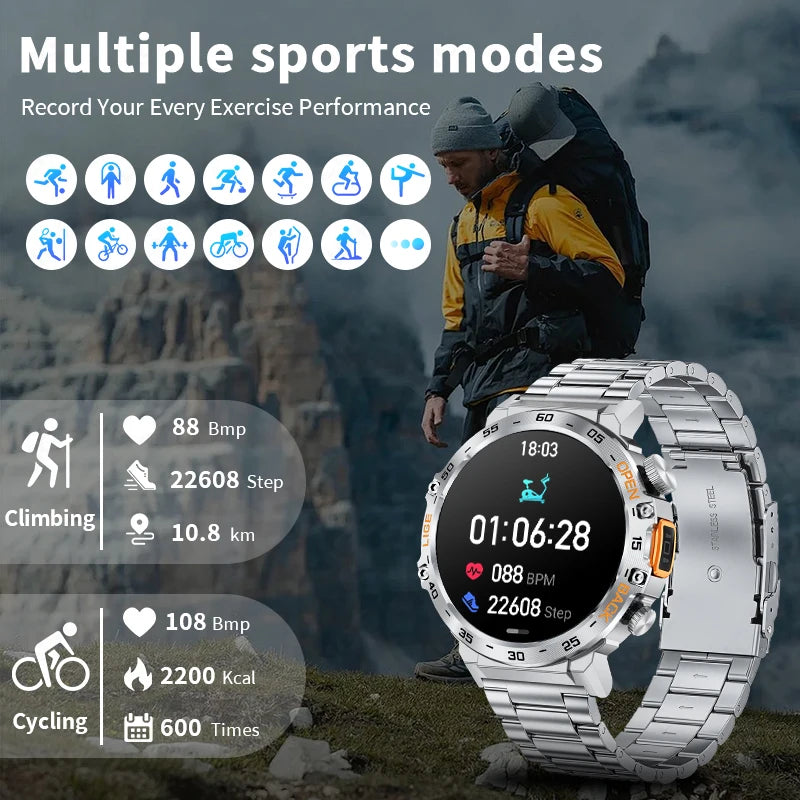 2025 Smart Watch Men 360*360 AMOLED HD Screen Waterproof Sports Fitness Watches Flashlight New Men Smartwatch For Andrio IOS