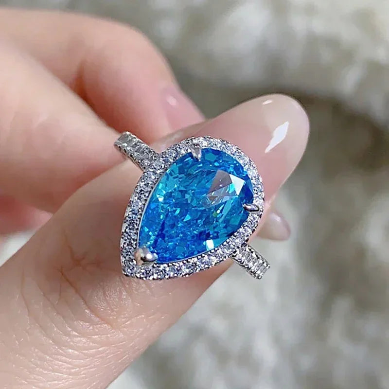 925 Sterling Silver Gorgeous Pink Color Zircon Water Drop Ring For Women Engagement Wedding Luxury High Quality Fine Jewelry