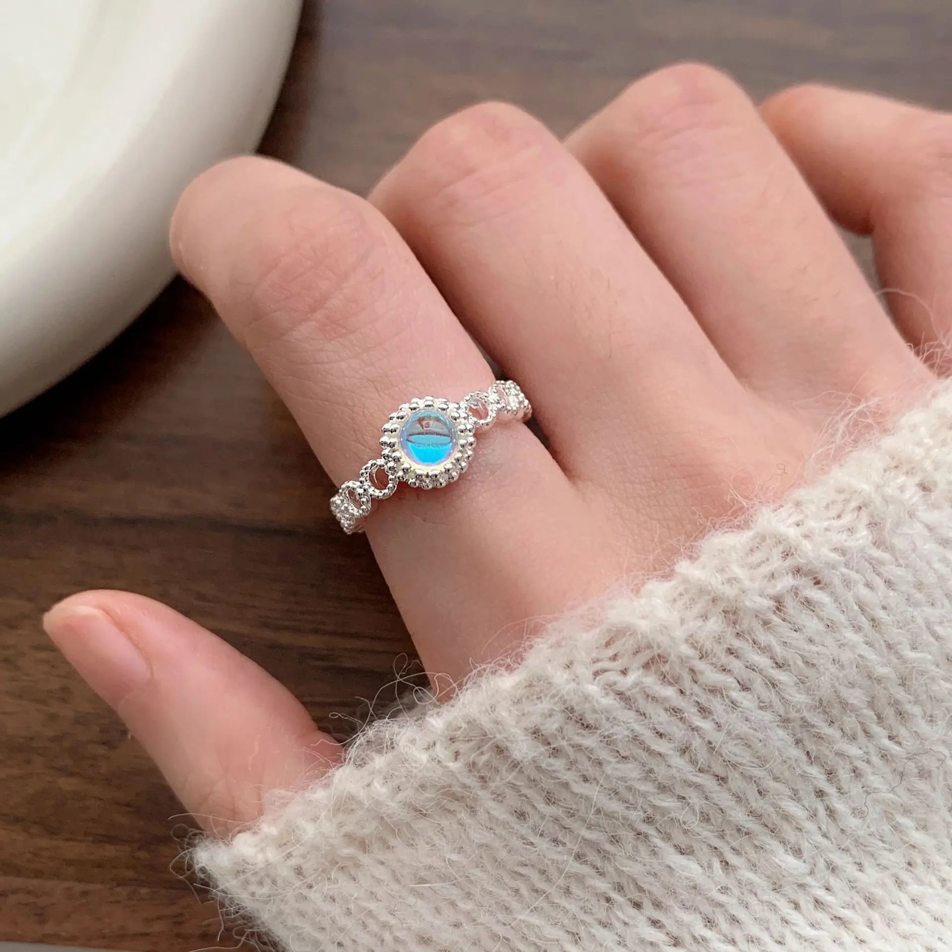 PANJBJ 925 Sterling Silver Geometry Crystal Ring For Women Ellipse Exaggerated Punk Water Drop Open Jewelry Gift Dropshipping