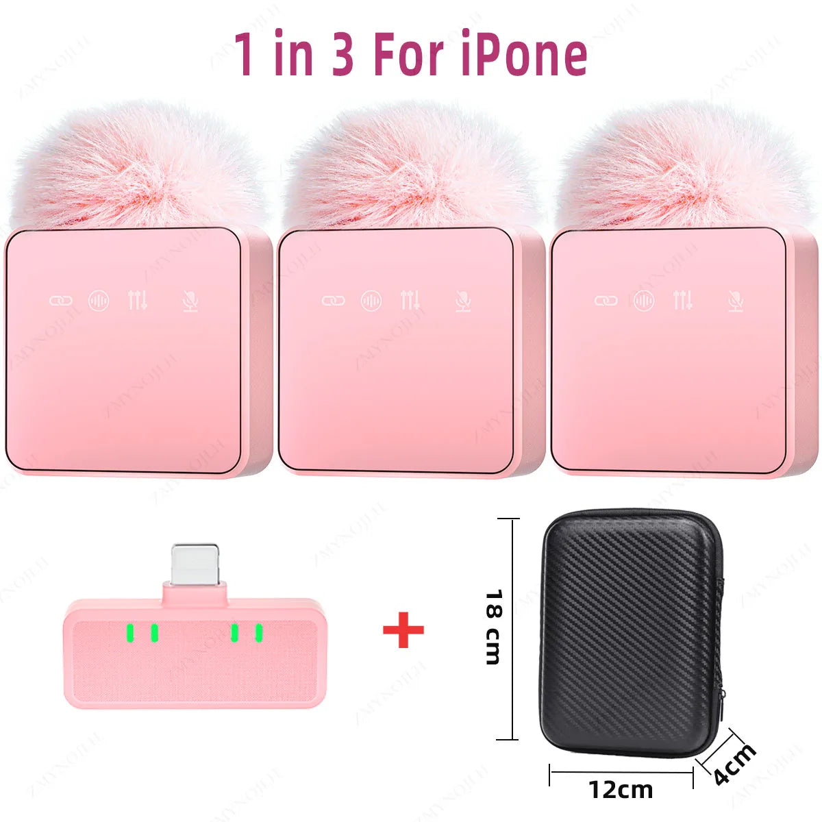 1 In 4 Pink Noise Canceling Lavalier Microphone With Windproof Cap Wireless Mute Function For Cell Phone Portable Audio Video