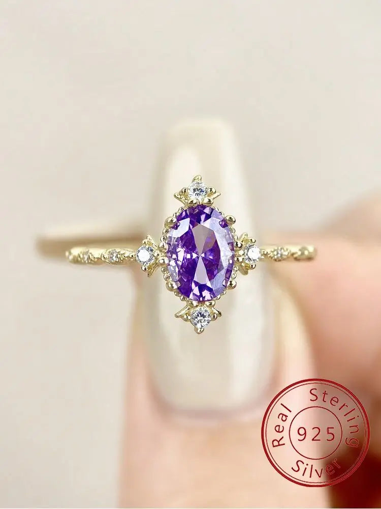 925 Sterling Silver Shining Little Crown Purple Zircon Ring For Women Engagement Wedding Luxury High Quality Fine Jewelry