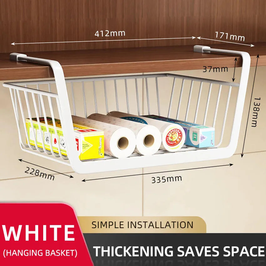Kitchen Under Cabinet Basket Storage Shelf Tissue Cup Holder Closet Desk Hanging Rack Hollowed Pullout Drawer Sliding Basket