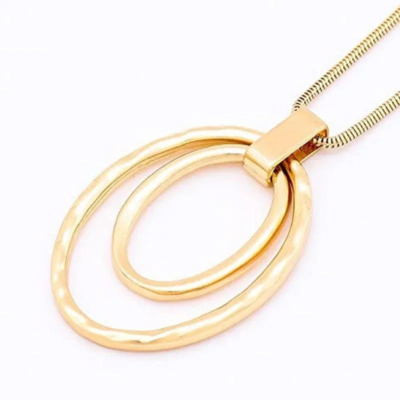 New Fashion Large Double Circle Pendant Necklace Fashion Simple Sweater Chain
