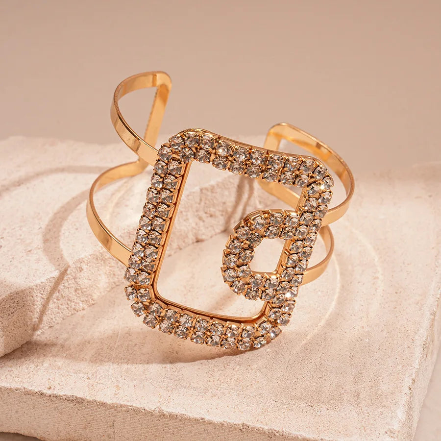 Fashion Metal Square Inlaid Rhinestone Bangles for Women Party Trendy Korean Delicate Bracelet Luxury Designer Jewelry Gifts
