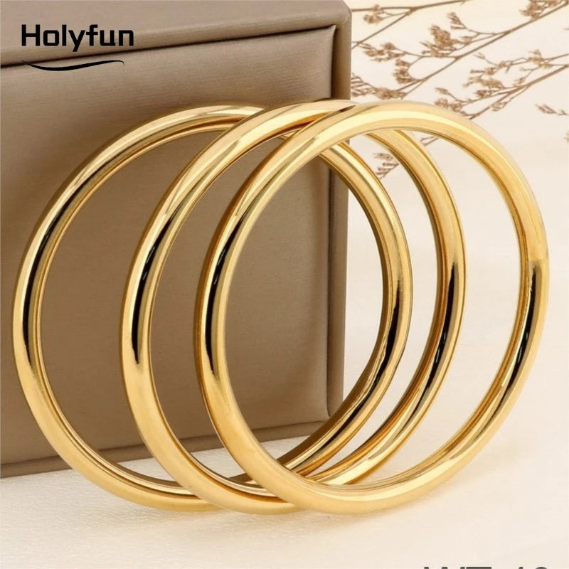 Holyfun Waterproof Stainless Steel Cuff Bracelet Bangles for Women Smooth Metal Openable Bracelets Jewelry Gift