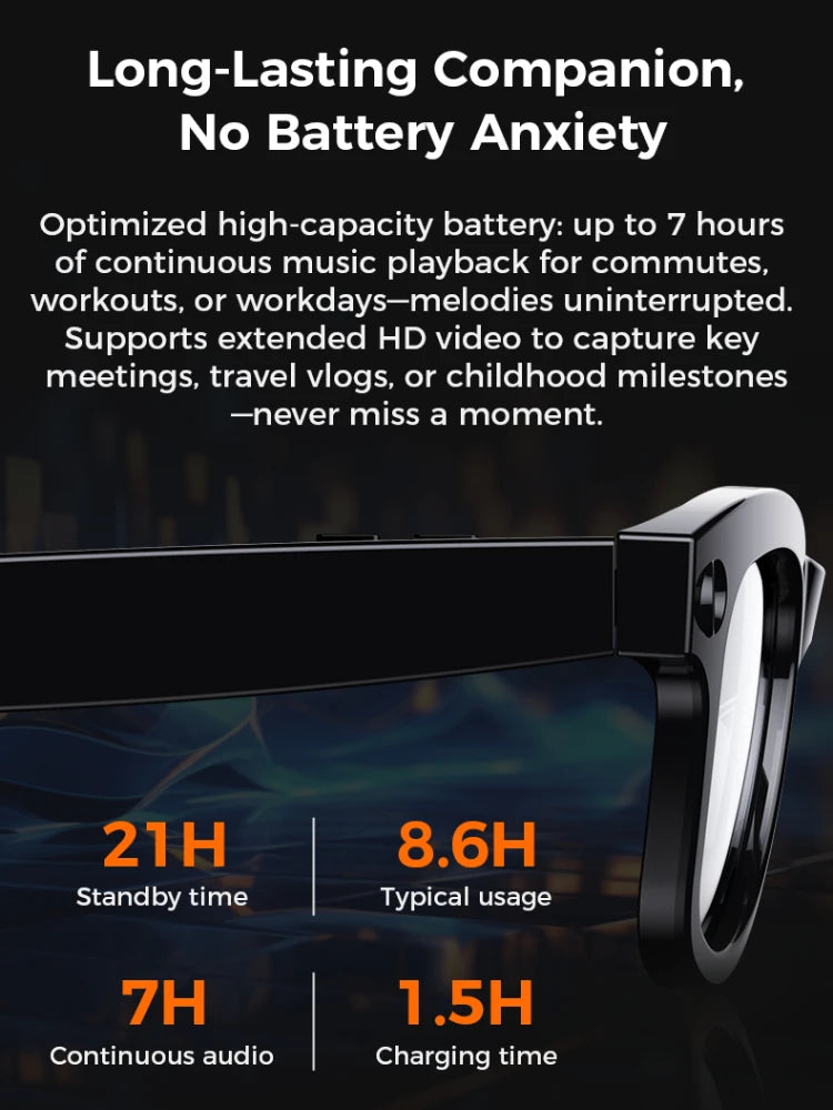 Ai Smart Glasses With 800w High-definition Camera, 4G Memory,Bluetooth Headphones,call,Music,Photo Shooting,Video Recording