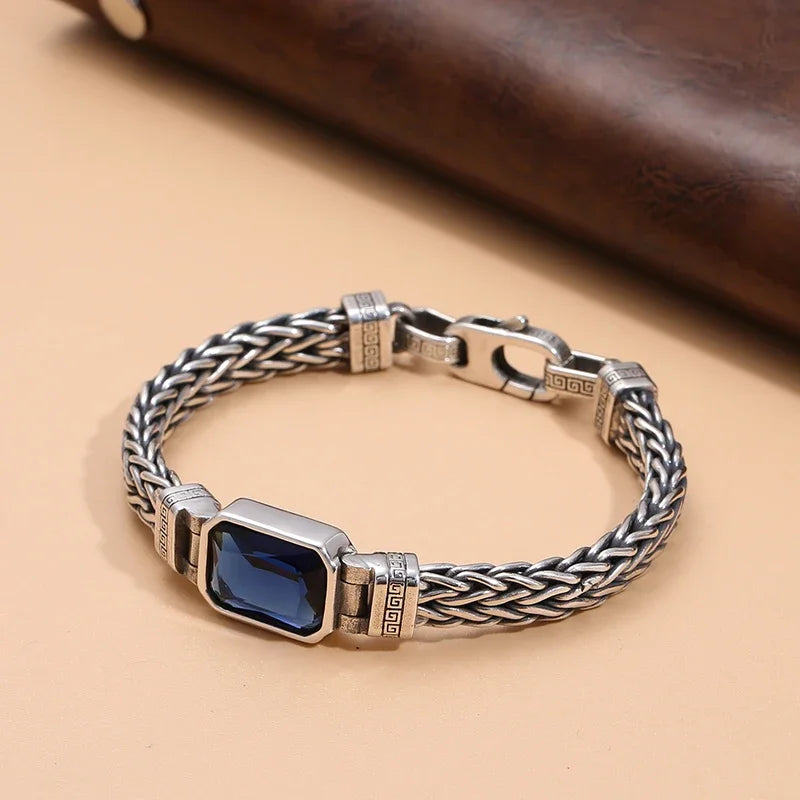 New Fashion Bracelet Silver Color Couple's Handmade Woven Bracelet Made Old 5MM Vintage Bracelet Men's Personalized Jewelry