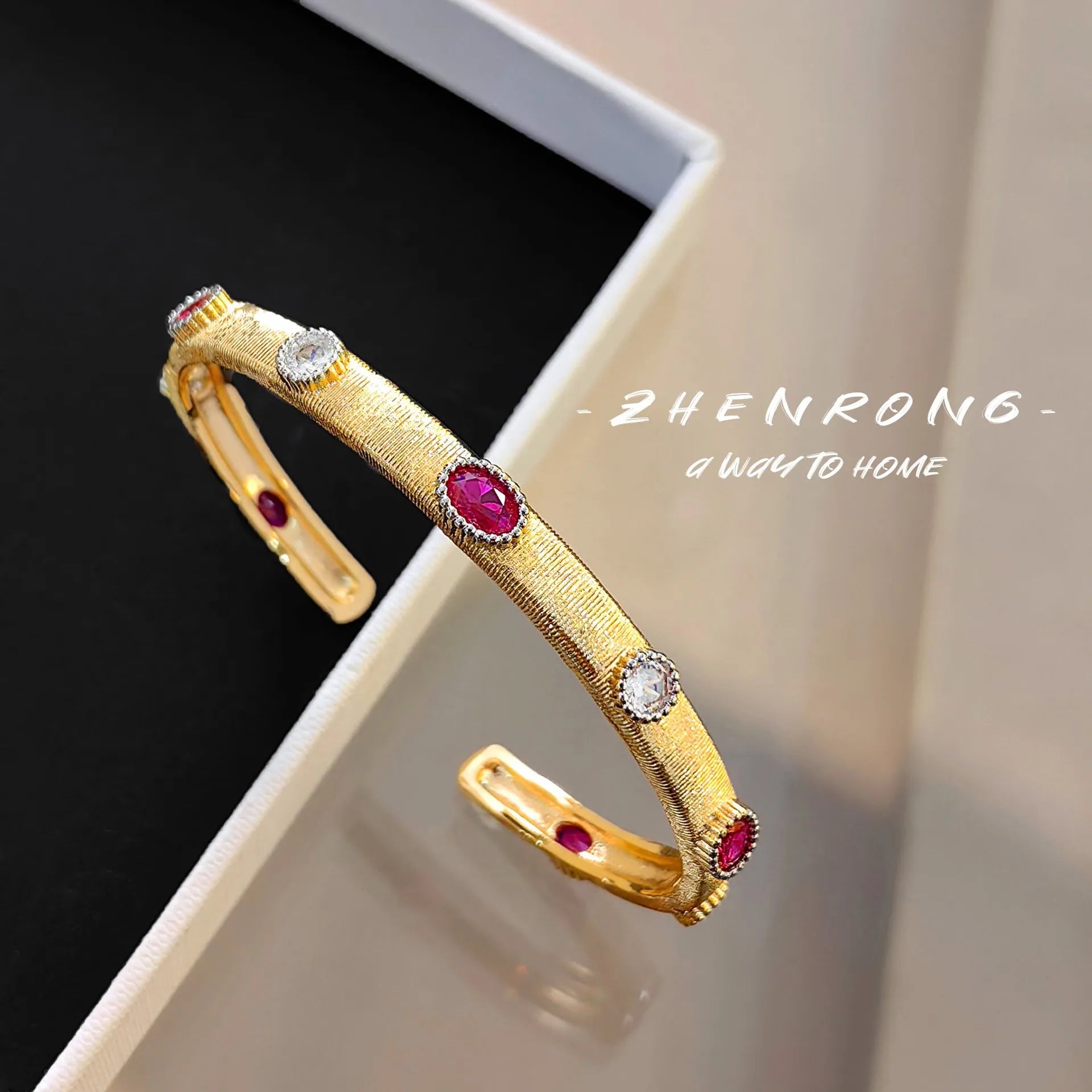 New Fashion Vintage Ring Bracelet for Women Luxury 18K Gold Plated Exquisite Cuff Bangle Finger Ring Cocktail Antique Jewelry
