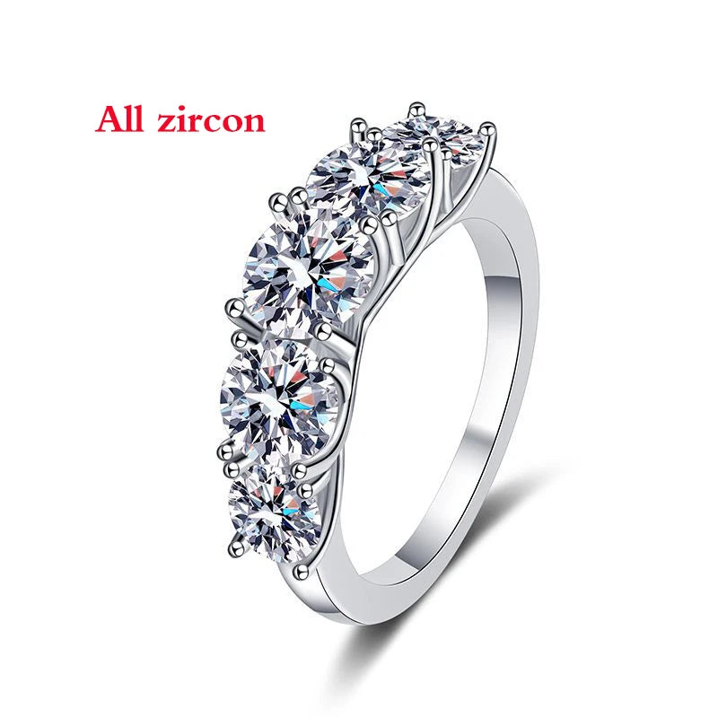 JOIAS HOME 18k Plated 3.6CT All moissanite Rings for Women 5 Stones Sparkling Diamond Wedding Band S925 Sterling Silver Jewelry