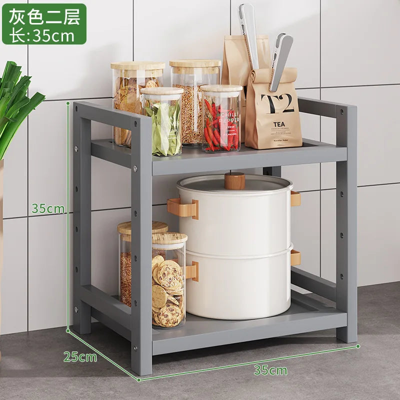Kitchen Storage Ra Countertop Cabinet Multi-layer Partition elf Spice Microwave Pot Storage Organizer Bamboo Material