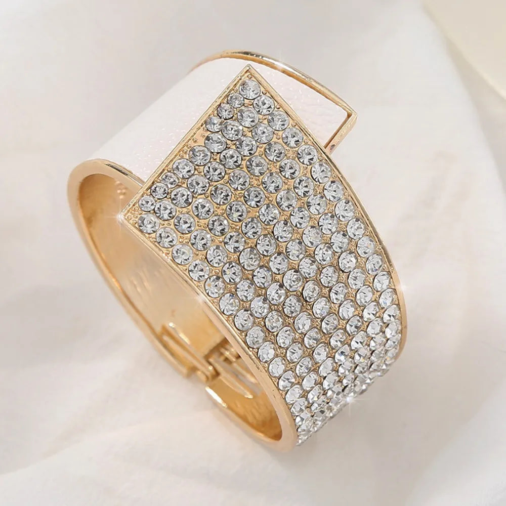 Fashion Rhinestones Cuff Bracelets Bangles Female Wedding Charm Bracelet for Women Jewelry Gift Shiny Crystal Wide Bangles