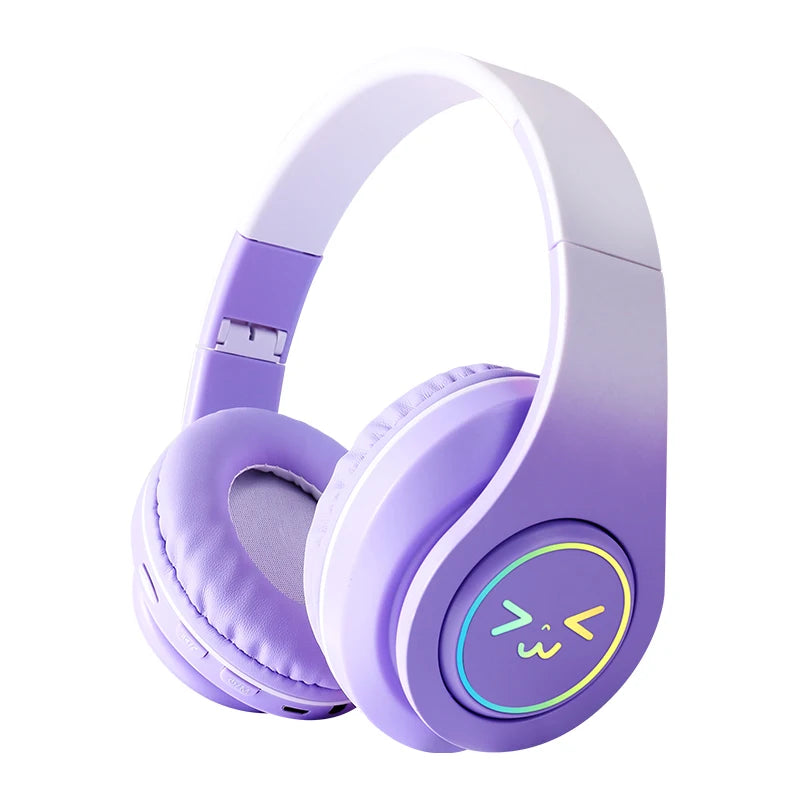 Original Wireless Bluetooth Headphones for Computer RGB Glowing Smiley Face Noise Reduction Gaming Headset Gamer Girl Bass Sport