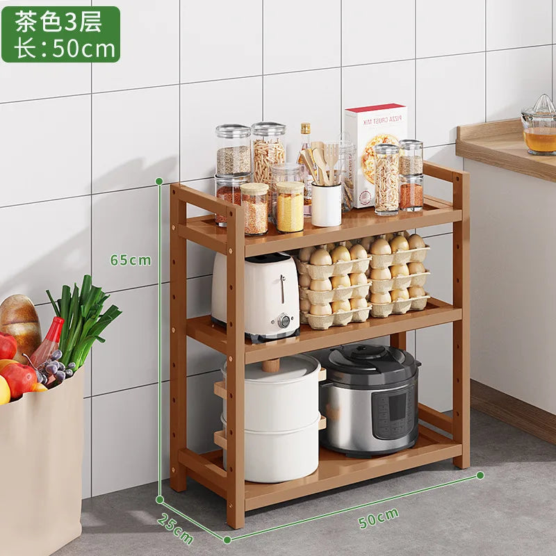 Kitchen Storage Ra Countertop Cabinet Multi-layer Partition elf Spice Microwave Pot Storage Organizer Bamboo Material