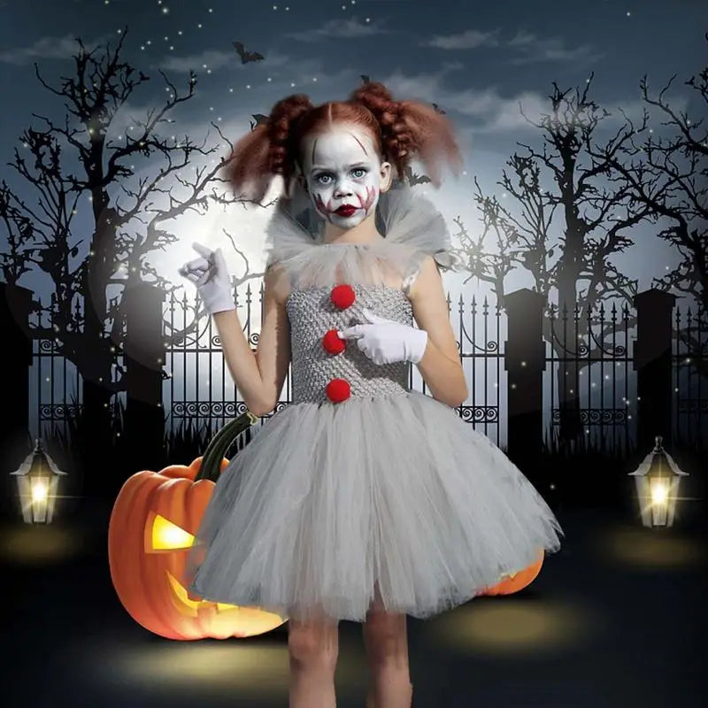 Halloween Clown Costume for Girls Halloween Cosplay Princess Dress Stylish and Cute Costume Props for Parties Daily and Going
