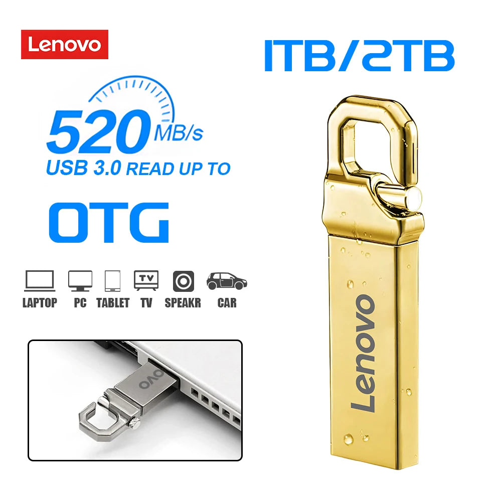 Original Lenovo USB Flash Drive 2TB USB 3.0 Waterproof High Speed Pen Drive Portable SSD 512GB Metal Pendrive U Disk USB Memory