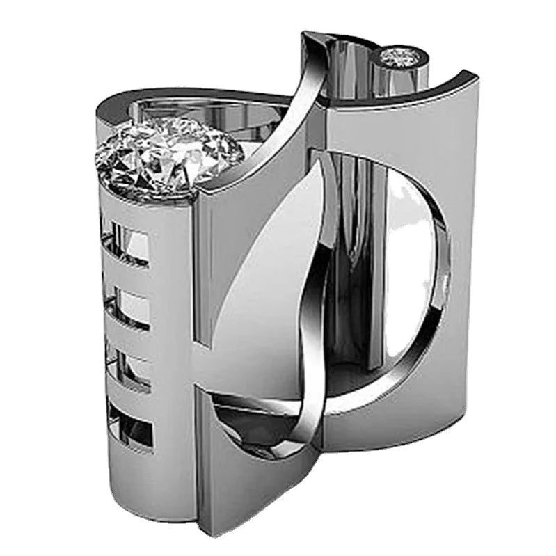 Creative Silver Color Rhinestone Finger Ring for Women Men Personality Wedding Ring Two-tone Square Zircon Hip Pop Ring Jewelry