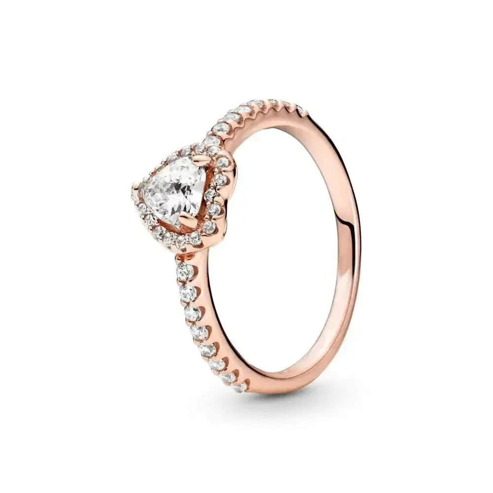 2025 New 925 Sterling Silver Sophisticated Rose Gold Radiant Crown Round Heart Ring Timeless Luxury Charm Jewelry Sweet Gifts