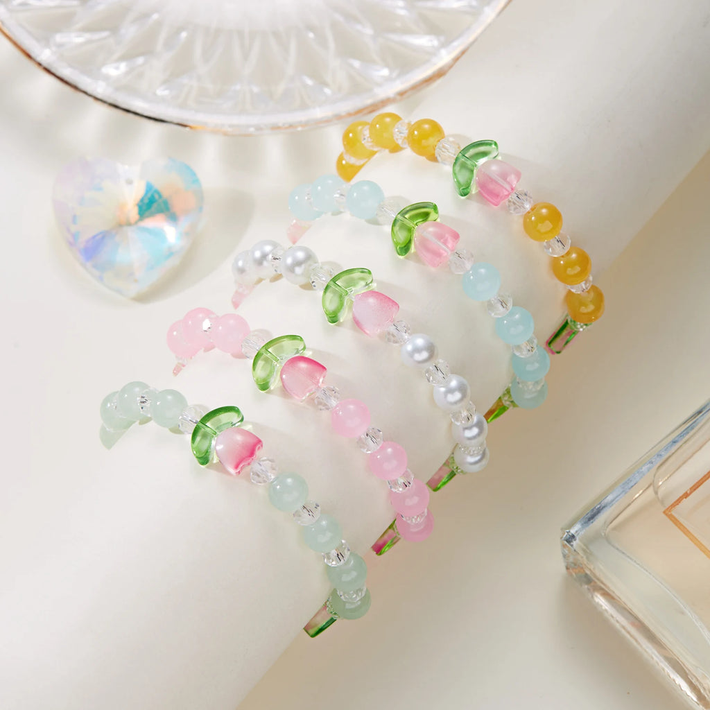 New Fashion Tulip Flower Bracelet for Women Elegant Sweet Candy Color Beads Bracelet Girls Party Jewelry Friendship Gift