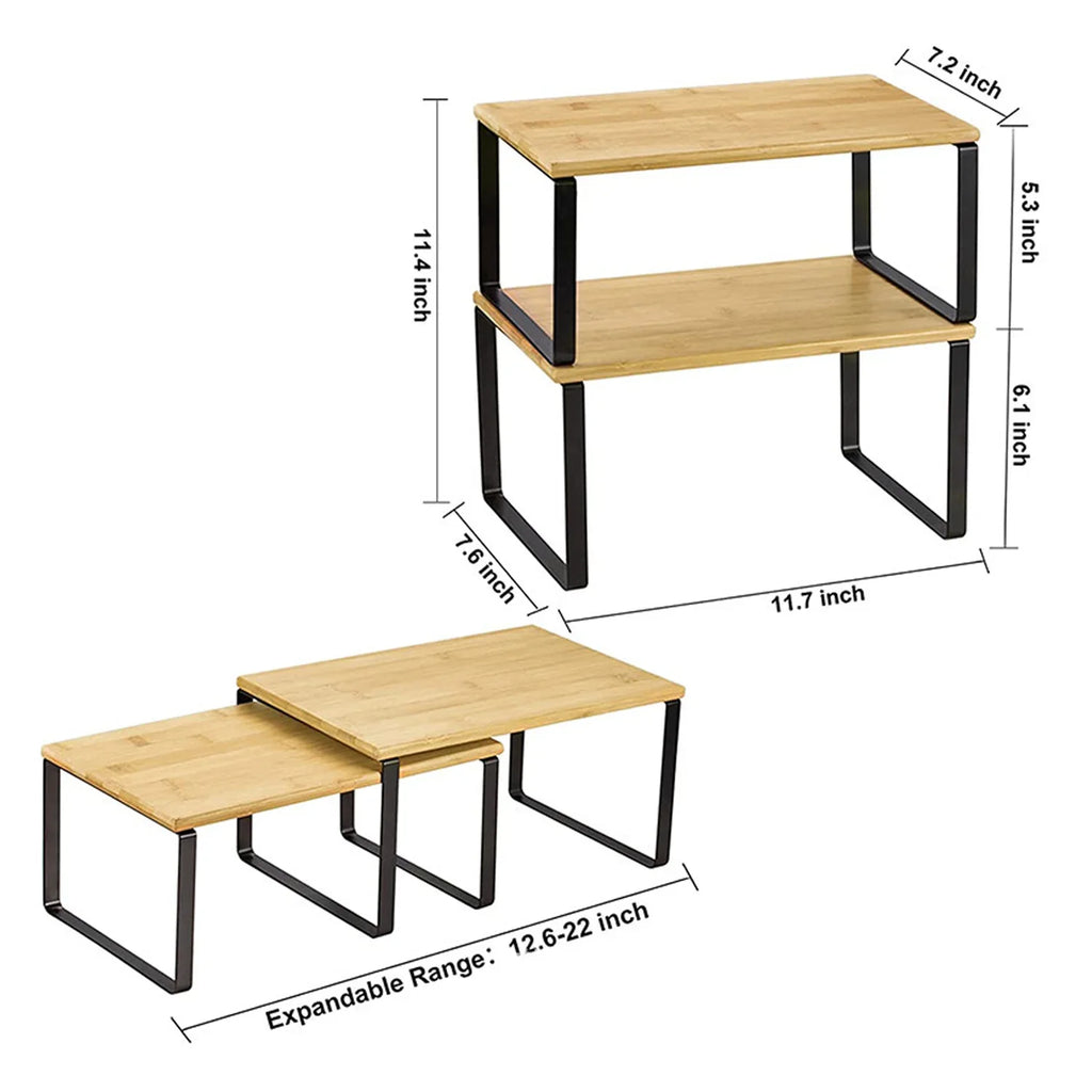 Cabinet Organizer Shelf, Set of 2 Kitchen Counter Shelves, Kitchen Storage, Spice Rack, Stackable, Expandable, Engineered Wood