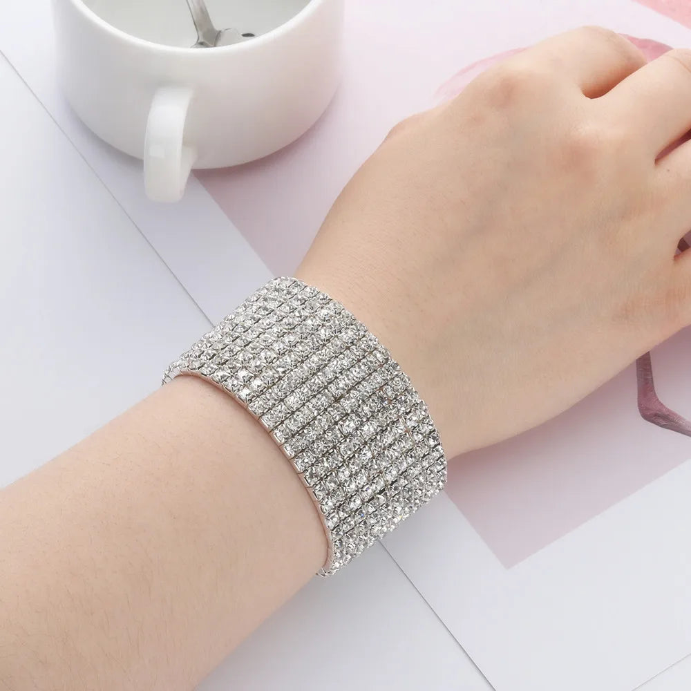 Shiny Woman Bracelet Crystal Rhinestone Stretch Bracelet Bangle Wristband Elastic Wedding Bridal Jewelry Fashion Jewelry