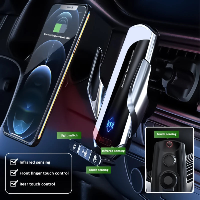 Car Phone Holder Wireless Charger For iPhone 12 13 14 15 Pro Max Sucker For Windshield Dashboard Air Vent Fast Charging Station