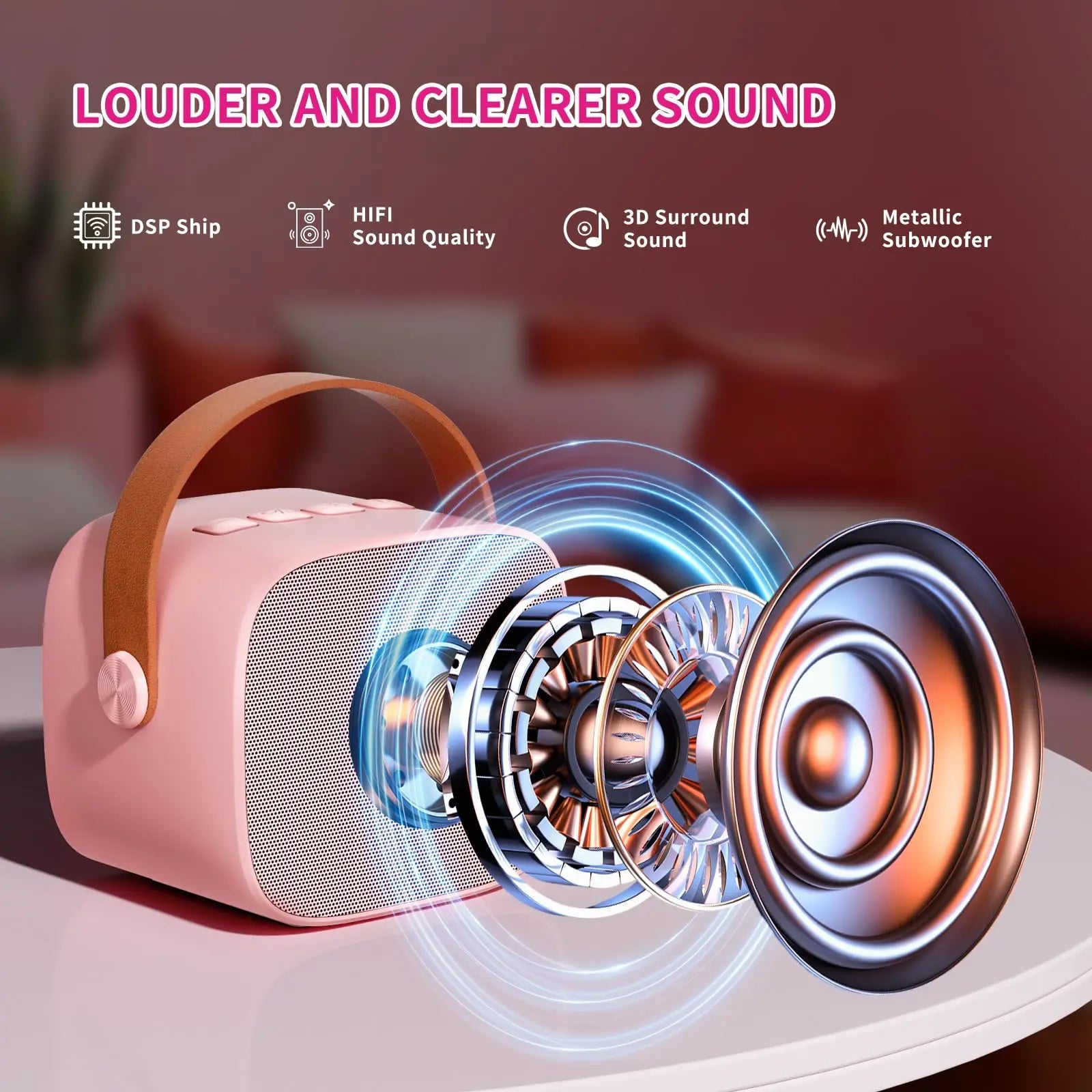 Haomuren Mini Karaoke Machine Portable Bluetooth 5.3 PA Speaker with 2 Wireless Microphones for Home Family Singing Gift K12
