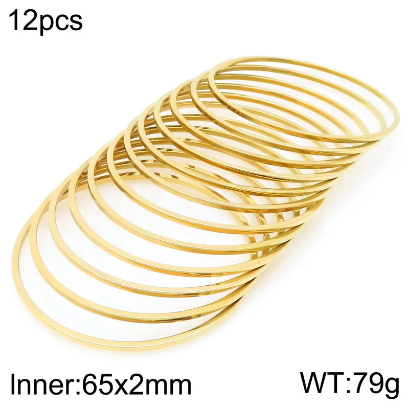 New 2mm Stainless Steel Bangles For Women Indian Multiple Layer Round Women Bracelet Gold Color Wedding Engagement Jewelry Gifts