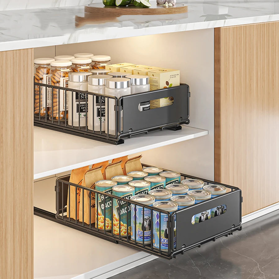 Kitchen Storage Rack Pull Out Cabinet Organizer Slide Drawer Storage Tray Seasoning Bottle Spice Storage Rack Kitchen Organizer