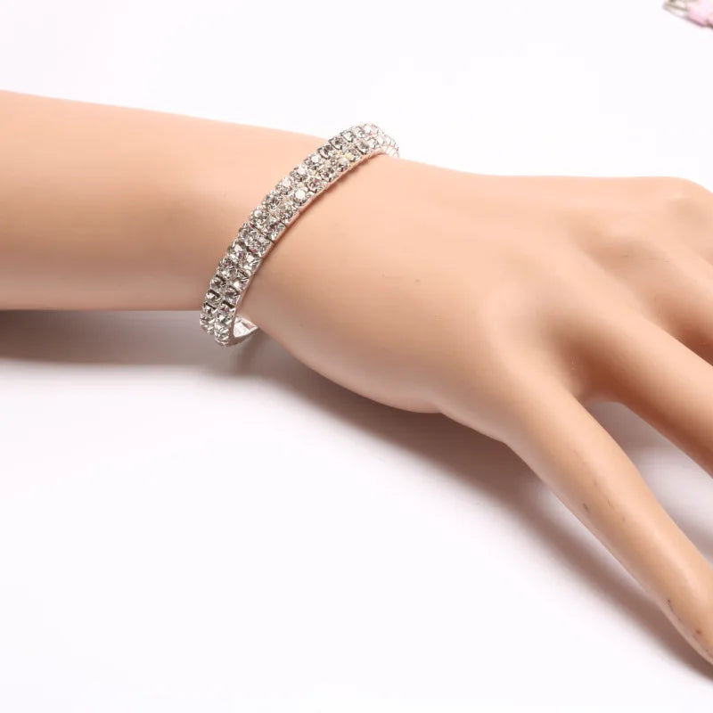 Double Row Elastic Bracelet Simple Temperament Crystal Bride Pulseira Bling Bangle for Women Men Jewelry Wedding Christmas Gift
