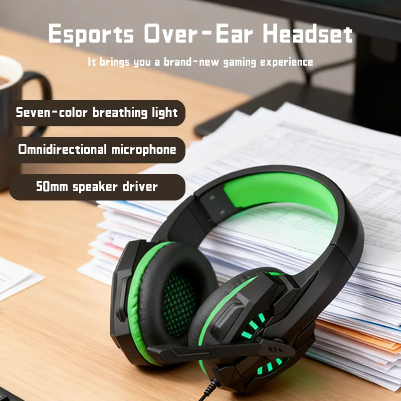 A7 Bass Gaming Headset with Mic Over-Ear Headphones Stereo Sound Gamer Video Game Noise Cancelling for PC Gaming Headset Esports