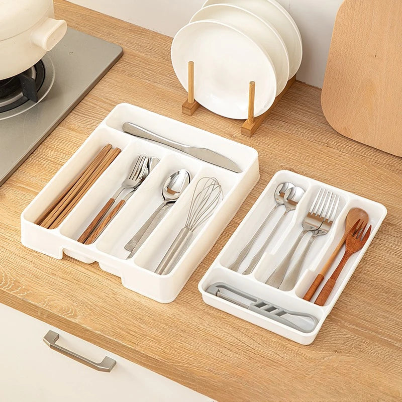 Kitchen Drawer Organizer Adjustable Divider Storage Box for Utensils Cutlery Knife Fork Spoon Chopsticks Cabinet Built In Tray