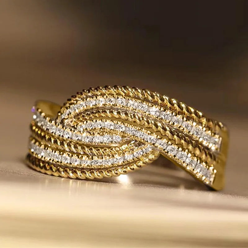 925 Sterling Silver Wedding Band Ring with Bright Zirconia Stylish Two Tone Style Finger Accessories for Engagement Party